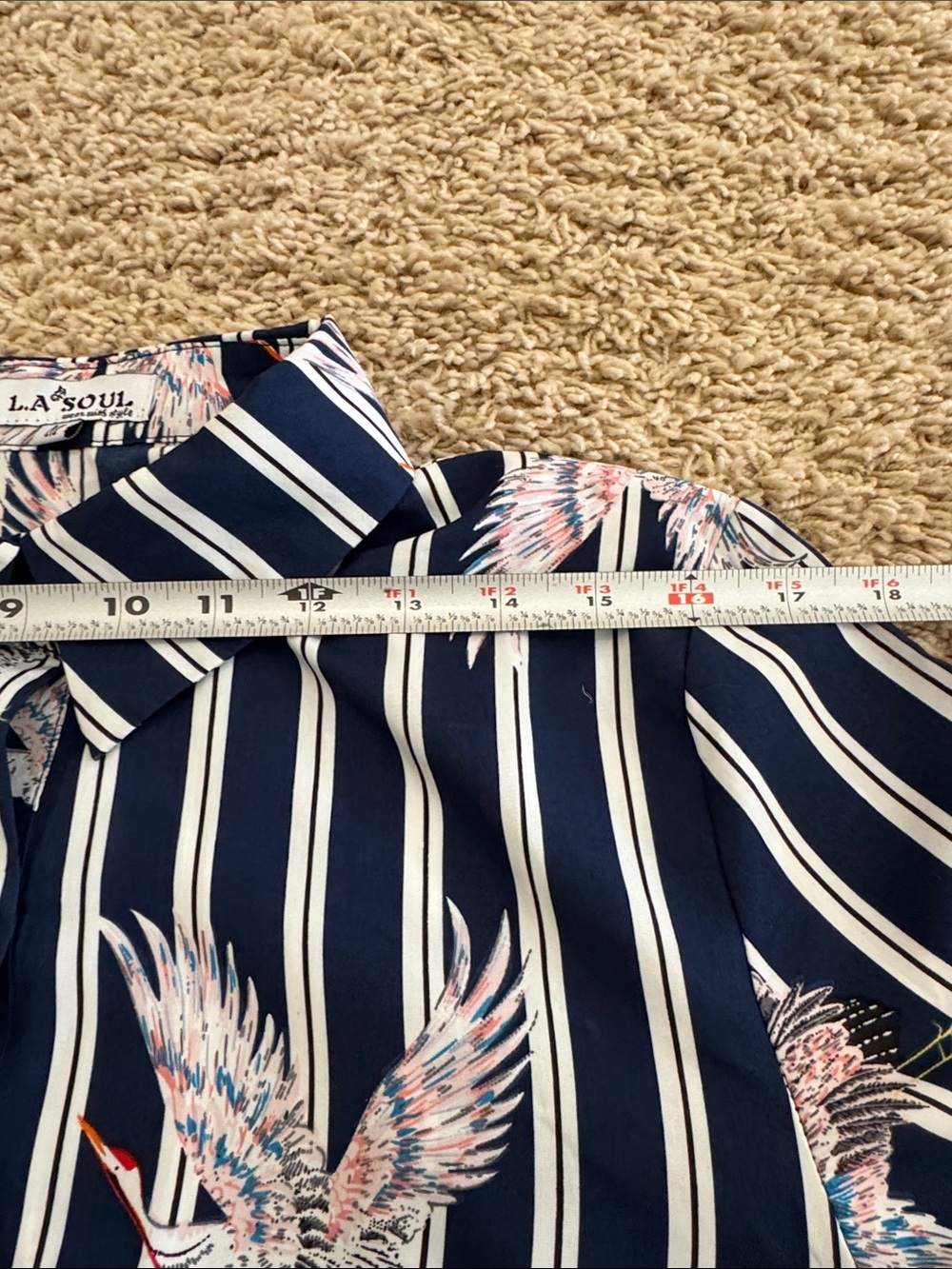L.A. Soul Womens Navy Striped Button-Front Shirt Dress Cover-up Crane Print, M - Picture 8 of 14